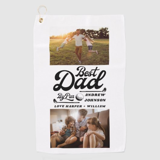 Funny Golfer Bester Vater Par Foto | Name der Mono Golfhandtuch (Vorderseite)