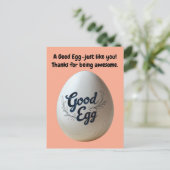 Funny Good Egg Wertschätzung - Danke Notiz Postkarte (Stehend Vorderseite)