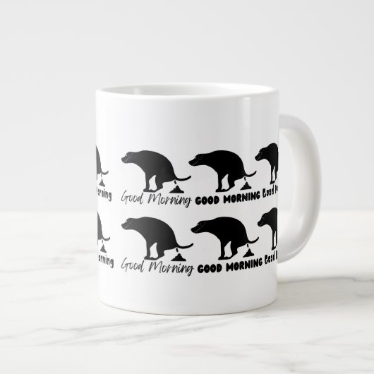 Funny Good Morning Kackend Hund Jumbo-Tasse (Vorderseite Rechts)