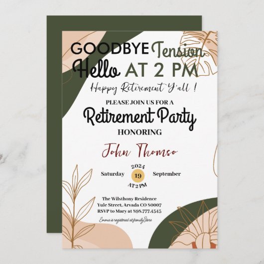 Funny Goodbye Tension Hello Retirement Party Einladung (Vorne/Hinten)