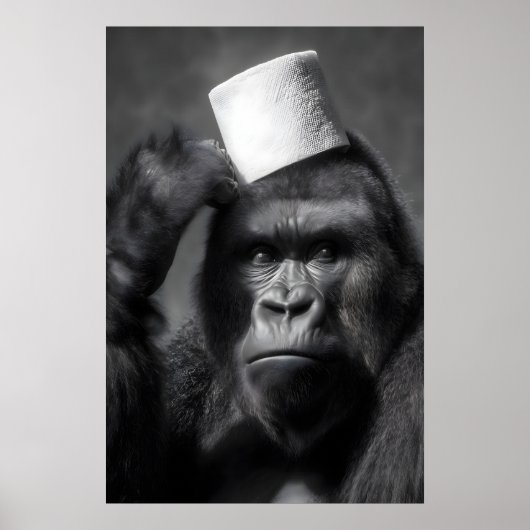 Funny Gorilla Bathroom Art Print, Toilet Paper Hat Poster (Vorne)