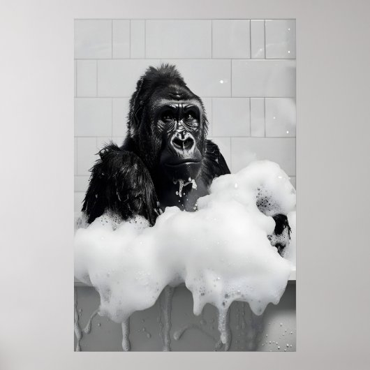 Funny Gorilla Bubble Bath Print, Bathroom Animal Poster (Vorne)