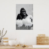 Funny Gorilla Bubble Bath Print, Bathroom Animal Poster (Küche)