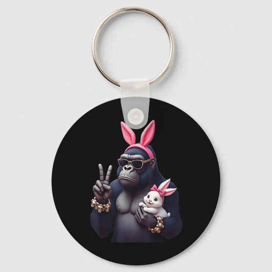 Funny Gorilla Bunny Cool Ostern, Niedlich & amp; E Schlüsselanhänger (Vorderseite)