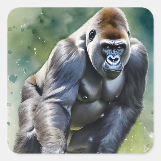 Funny Gorilla Golf spielen Quadratischer Aufkleber (Vorderseite)