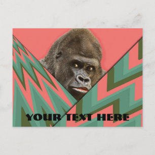 Funny Gorilla Pink Green Zickzack Post Card Postkarte