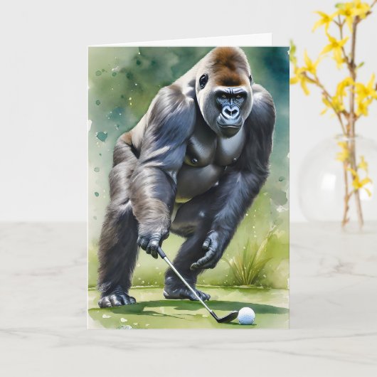 Funny Gorilla Playing Golf Blank Gruß Karte (Gelbe Blume)
