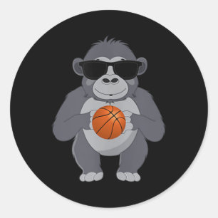 Funny Gorilla Sungles Playing Basketball T Runder Aufkleber