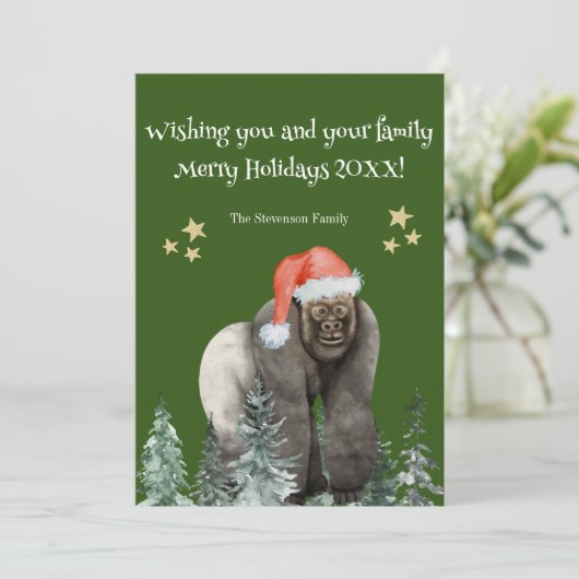 Funny Gorilla Weihnachten Weihnachtskarte (Stehend Vorderseite)