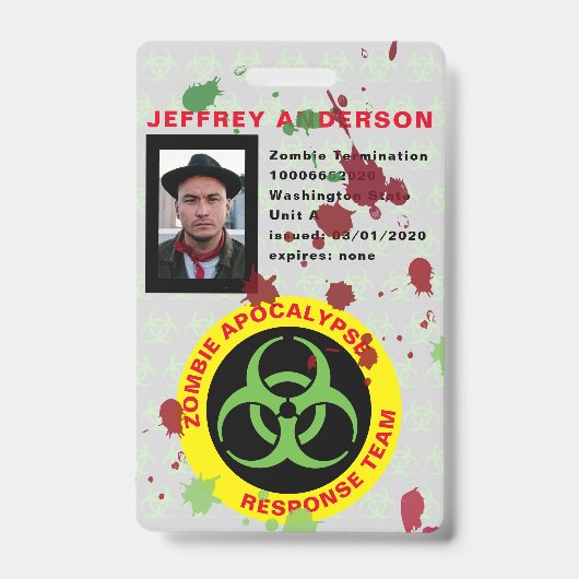 Funny Gory Zombie Apokalypse Response Team ID Ausweis (Vorderseite)
