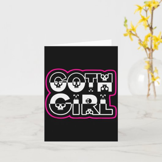 Funny Goth Girl Black And White Karte (Gelbe Blume)