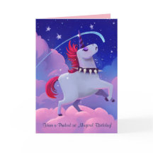 Funny Goth Punk Cartoon Unicorn auf Wolken