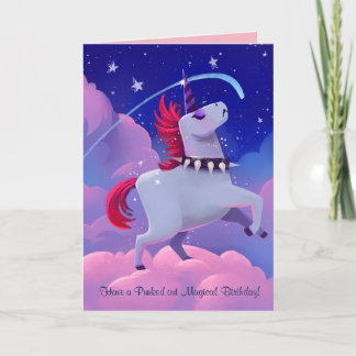 Funny Goth Punk Cartoon Unicorn auf Wolken Karte