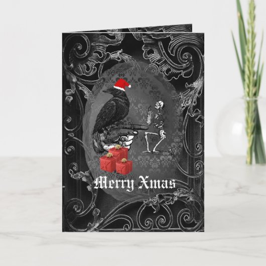 Funny gothic Krähe schwarze Weihnachtskarte Feiertagskarte (Vorderseite)