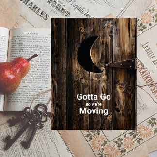 Funny Gotta Go Moving Wood Door with Moon Ankündigungspostkarte