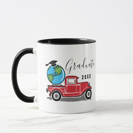 Funny Graduate 2023 Vintag Red Truck Globe Tasse (Links)