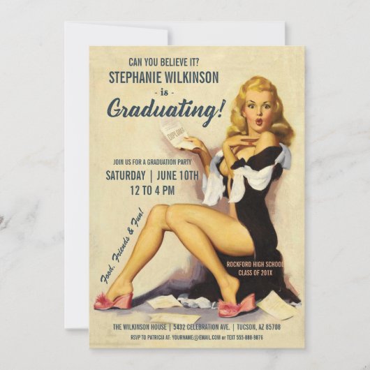 Funny Graduation Einladungen | Vintages Button-Up- (Vorderseite)
