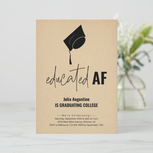 Funny Graduation Party Einladung Educated AF (Stehend Vorderseite)