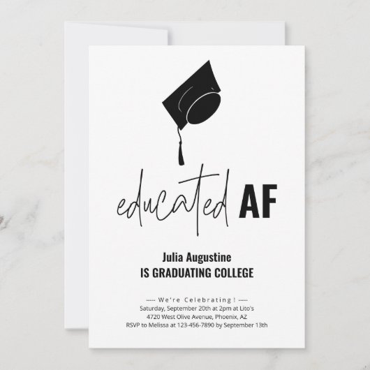 Funny Graduation Party Einladung Educated AF (Vorderseite)