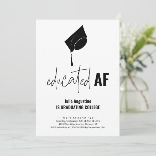 Funny Graduation Party Einladung Educated AF (Stehend Vorderseite)