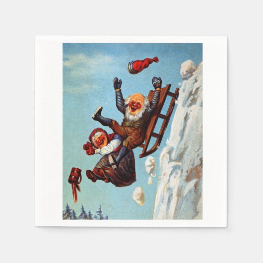 Funny Grandma Grandpa Sleigh Ride Wilhelm Larsen Serviette (Vorderseite)