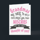 Funny Grandma Mischief Birthday Karte<br><div class="desc">Eine lustige Karte für ein Oma (oder deinen eigenen personalisierten Namen für sie). Wenn Ihre Kinder Großmutter immer die Kinder in Unfug bringt,  dann ist das das perfekte Design für sie. Schick es von den Enkelkindern und gib ihr Lächeln!</div>