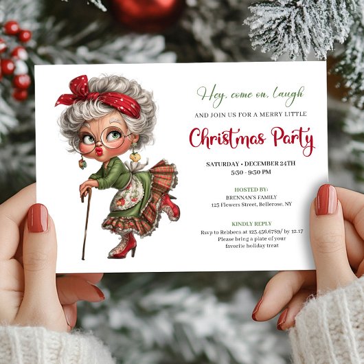 Funny Granny Comic Christmas Holiday Invite Einladung