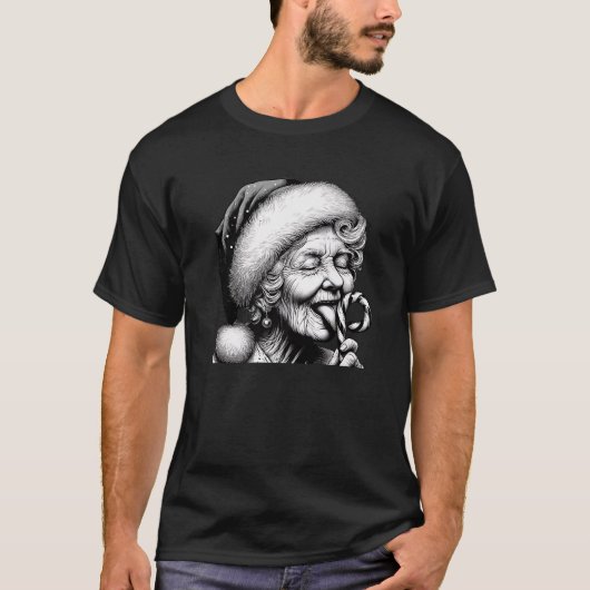 Funny Granny Nana Licking Candy Cane Grandma Chris T-Shirt (Vorderseite)