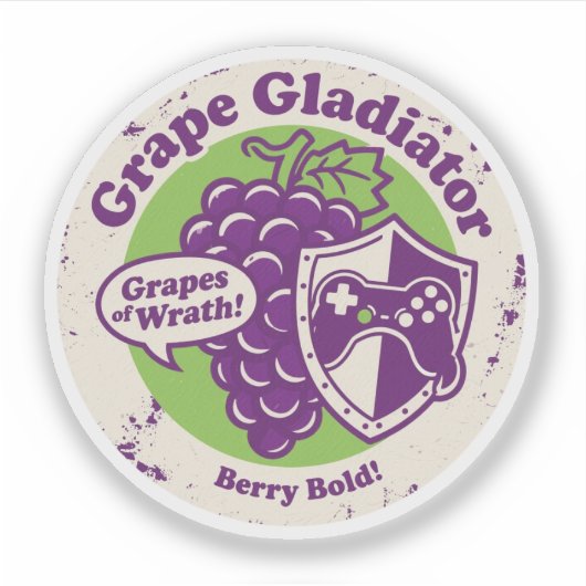 Funny Grape Gladiator Gaming & Food Pun Grafik Aufkleber (Vorderseite)
