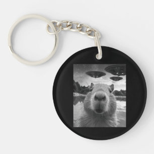 Funny Graphic Capybara Selfie mit UFOs Selfie Schlüsselanhänger