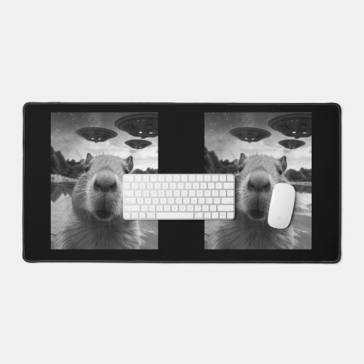 Funny Graphic Capybara Selfie mit UFOs Selfie Schreibtischunterlage (Tastatur & Maus)