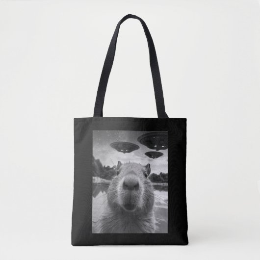 Funny Graphic Capybara Selfie mit UFOs Selfie Tasche (Vorderseite)