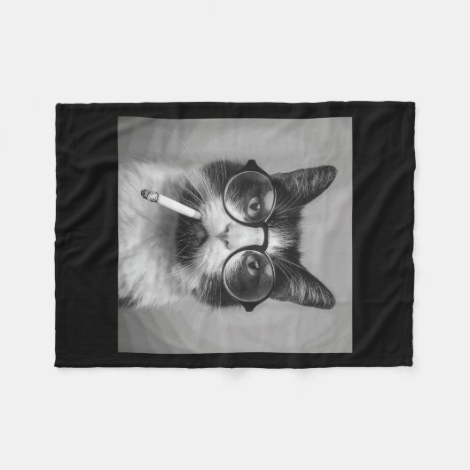 Funny Graphic Cat Rauchen Erwachsene Funny Fleecedecke (Vorderseite (Horizontal))