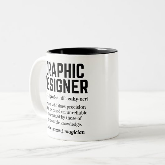 Funny Graphic Designer Dictionary Definition, Gesc Zweifarbige Tasse (Vorderseite Links)