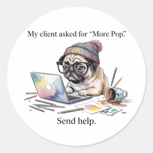 Funny Graphic Designer Sticker Pug More Pop Gift f (Vorderseite)