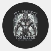 Funny Graphic T-Shirt I ll Protect You Kitten Alph Runder Aufkleber (Vorderseite)