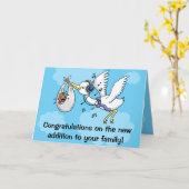 Funny gratuliert dem neuen Baby Stork Karte (Gelbe Blume)