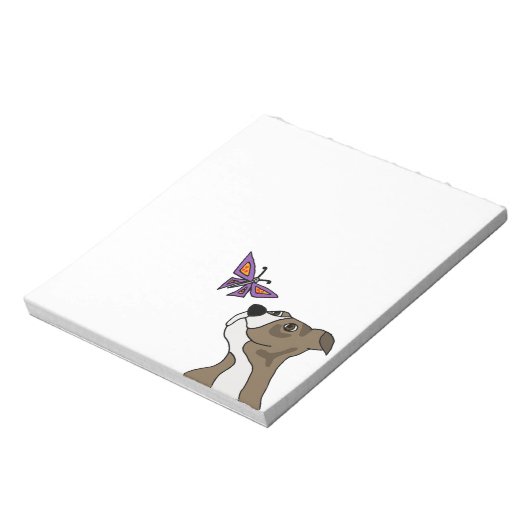 Funny Gray and White Pitbulle and Butterfly Notizblock (Rotiert)