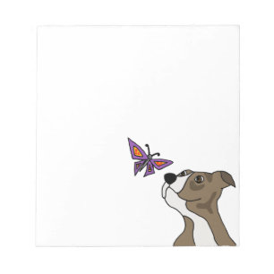 Funny Gray and White Pitbulle and Butterfly Notizblock