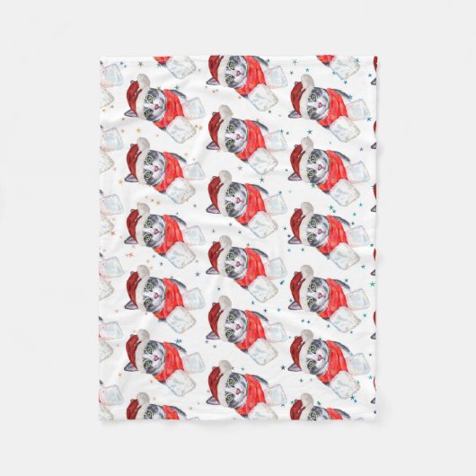 Funny Gray and White Tabby Cat Christmas Fleecedecke (Vorderseite)