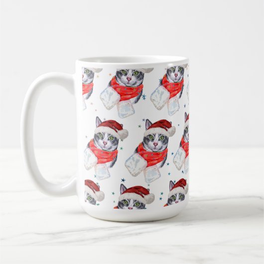 Funny Gray and White Tabby Cat Christmas Kaffeetasse (Links)