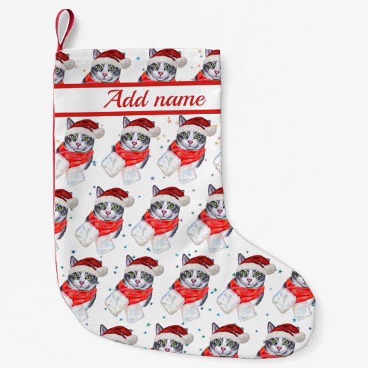 Funny Gray and White Tabby Cat Christmas Kleiner Weihnachtsstrumpf (Vorderseite)