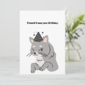 Funny Gray Cat Birthday Greetings Card Karte (Stehend Vorderseite)