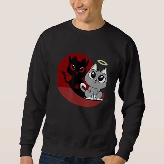 Funny Gray Cat Devil Angel Bad Cat Evil Shadow Dia Sweatshirt (Vorderseite)