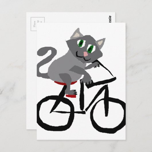 Funny Gray Kitty Cat Reiten Bicycle Postkarte (Vorne/Hinten)