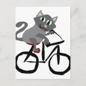 Funny Gray Kitty Cat Reiten Bicycle Postkarte (Vorderseite)