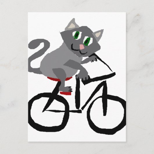 Funny Gray Kitty Cat Reiten Bicycle Postkarte (Vorderseite)
