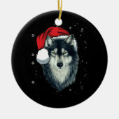 Funny Gray Wolf Weihnachtswolf Weihnachtsmannmütze Keramik Ornament (Vorne)