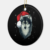 Funny Gray Wolf Weihnachtswolf Weihnachtsmannmütze Keramik Ornament (Links)