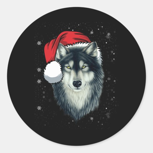 Funny Gray Wolf Weihnachtswolf Weihnachtsmannmütze Runder Aufkleber (Vorderseite)